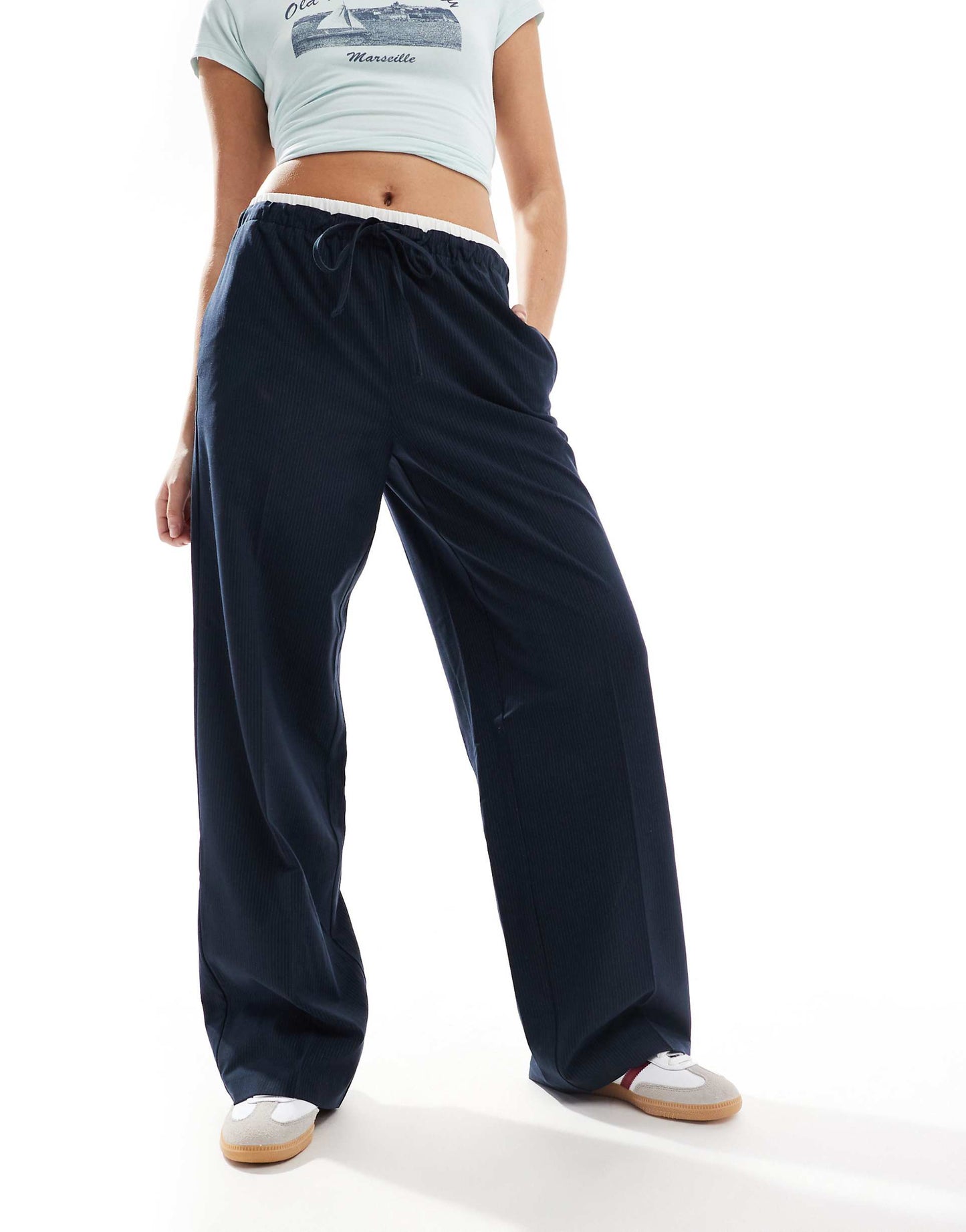 Contrast Waistband Loose Fit Tailored Trousers