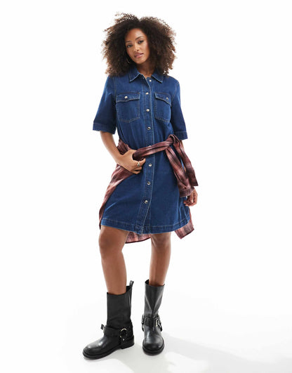 Short Sleeve Denim Dress