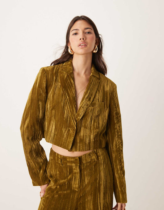 Crop Velvet Blazer Co-Ord
