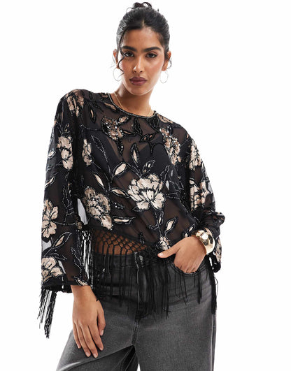 Devore Floral Fringe Cape