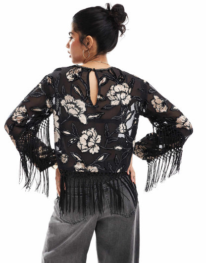 Devore Floral Fringe Cape