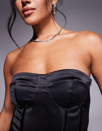 Co-Ord Stretch Satin Strapless Corset Top