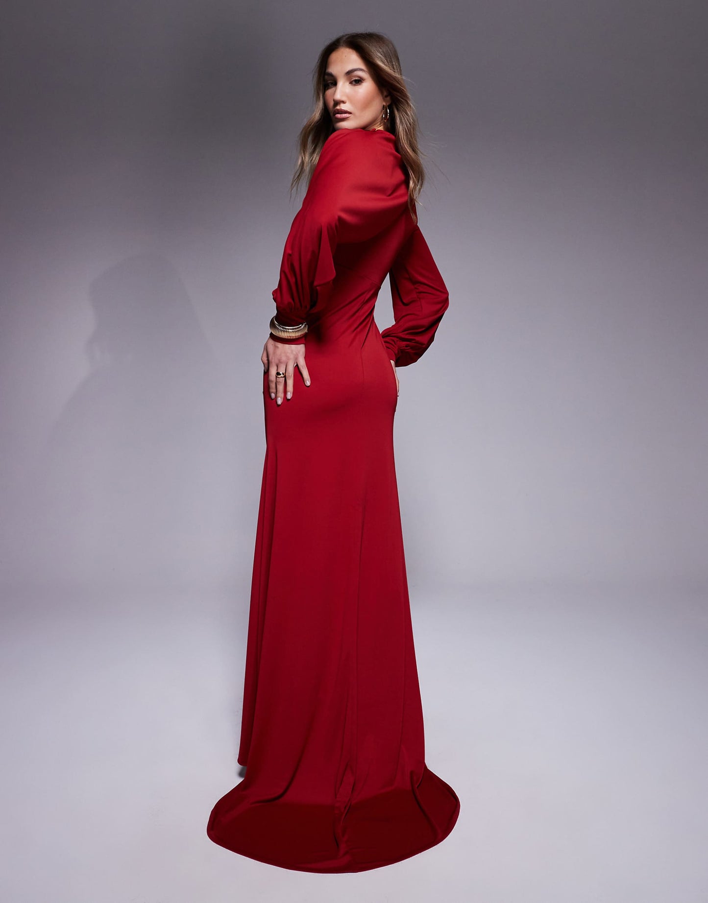 Premium High Neck Maxi Dress With Drape Sleeves