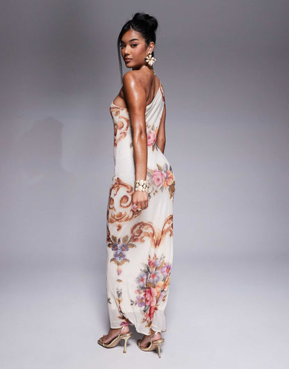 Hotfix Embellished One Shoulder Midi Dress