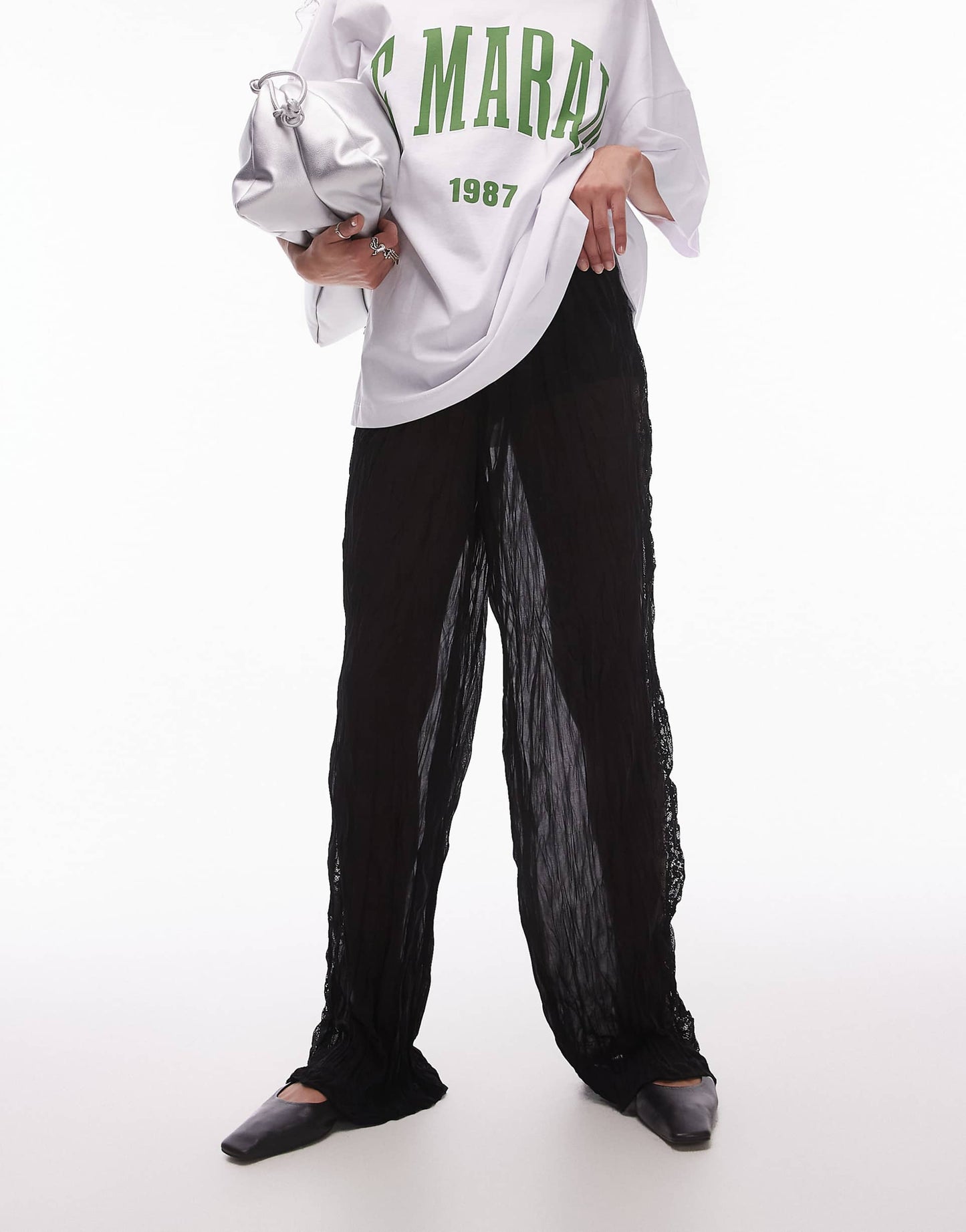 Crinkle Lace Mix Wide Leg Trouser
