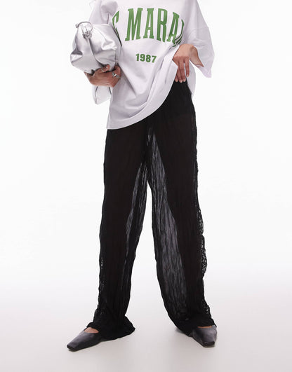 Crinkle Lace Mix Wide Leg Trouser