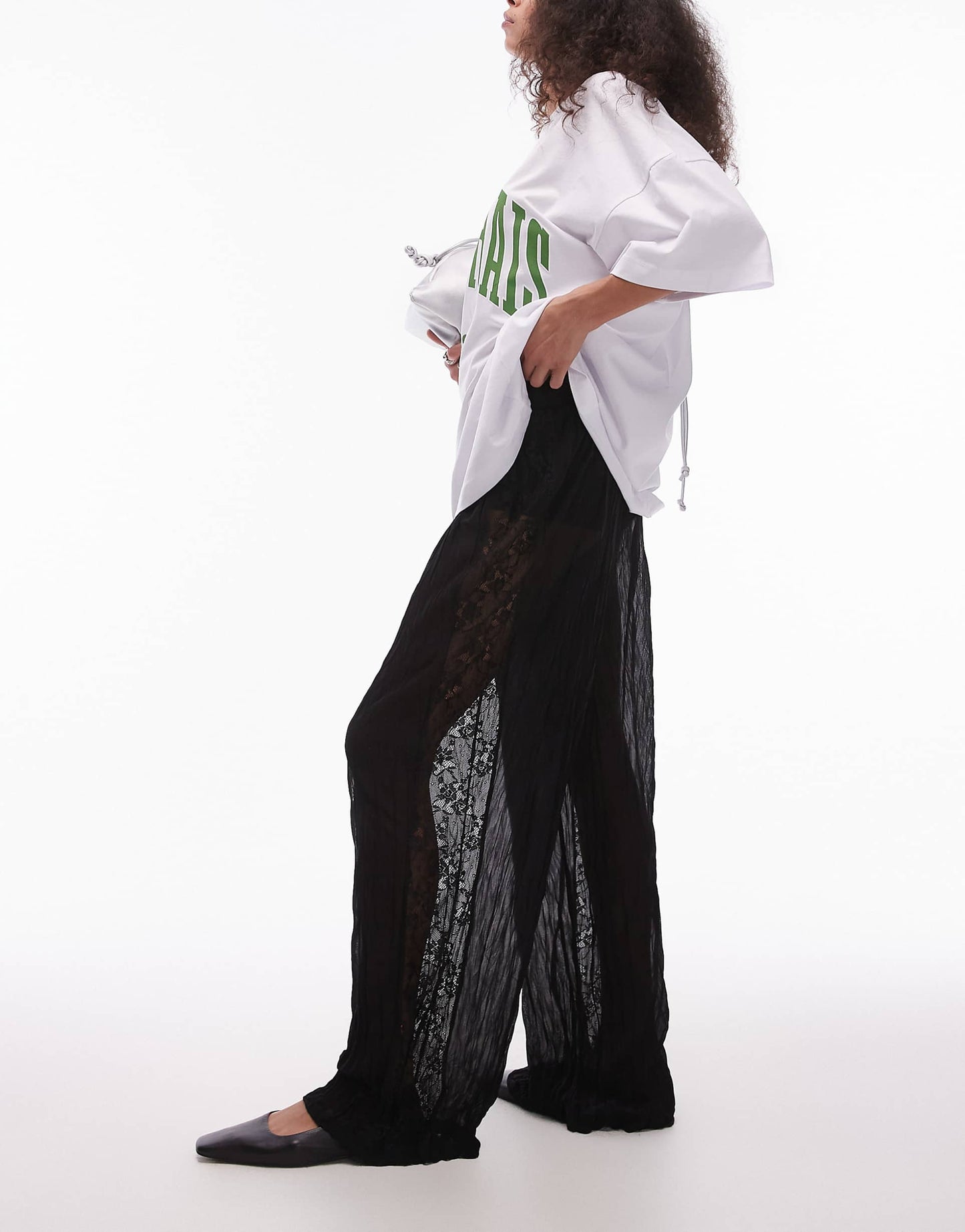 Crinkle Lace Mix Wide Leg Trouser