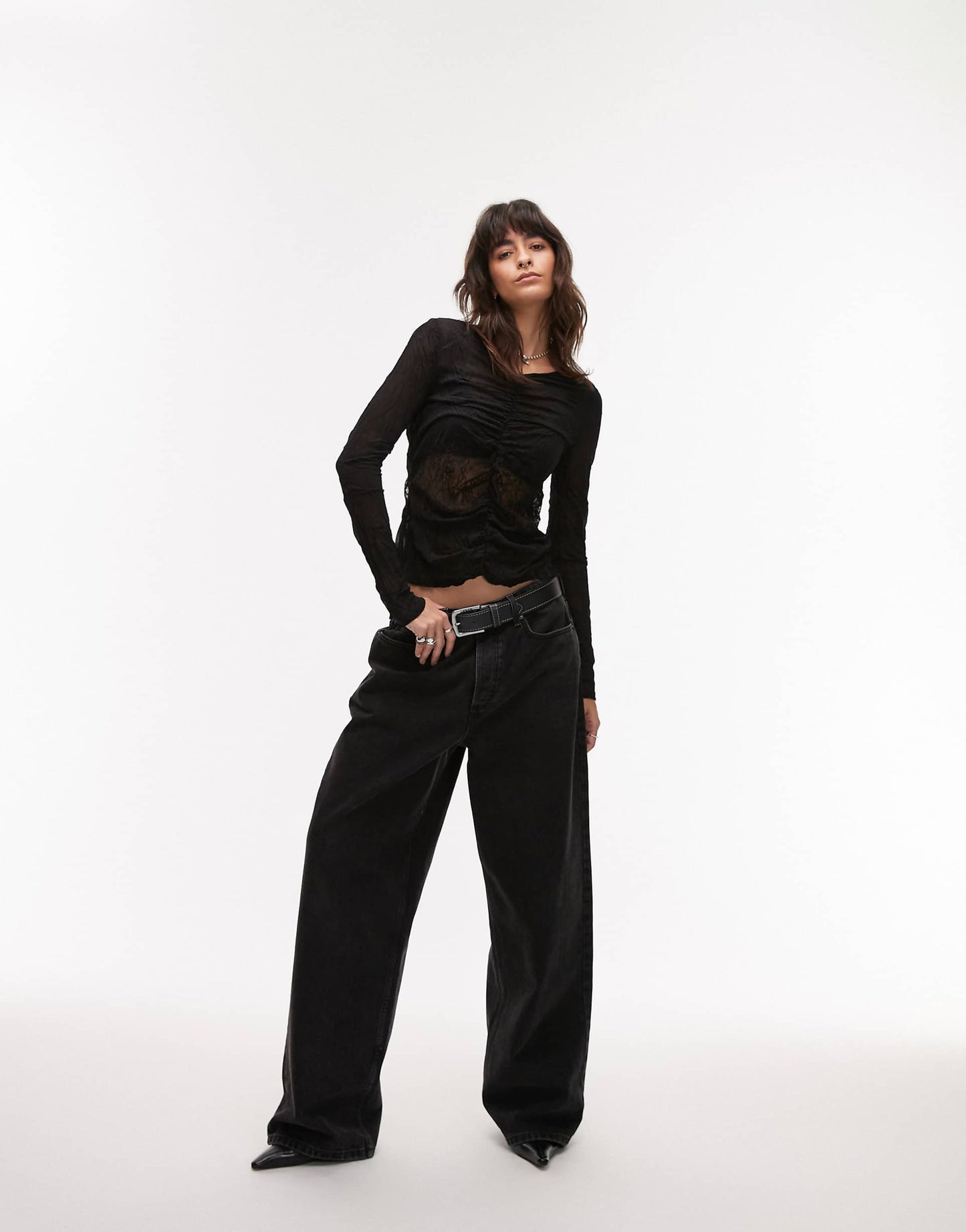 Crinkle Lace Mix Long Sleeve Top