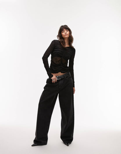 Crinkle Lace Mix Long Sleeve Top