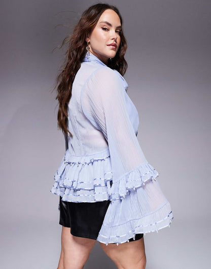Curve Pearl Embellished Chiffon Exaggerated Blouse