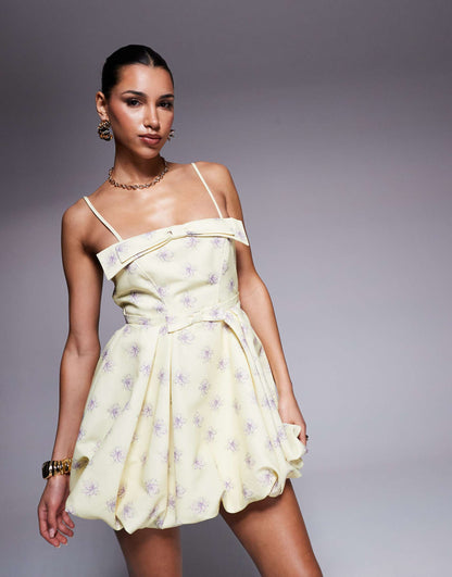 Printed Puff Ball Mini Dress