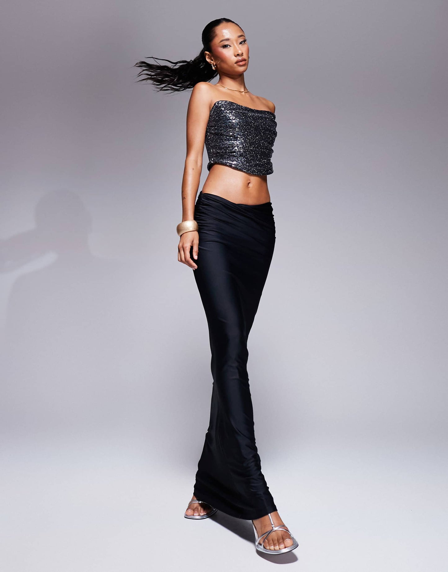 Disco Foil Draped Corset Top