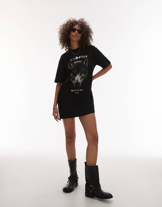 Dawn Wolf Print T-Shirt Dress