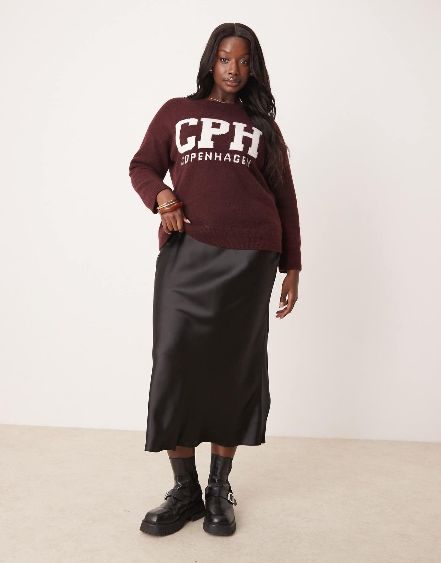 Curve Satin Bias Midi Skirt