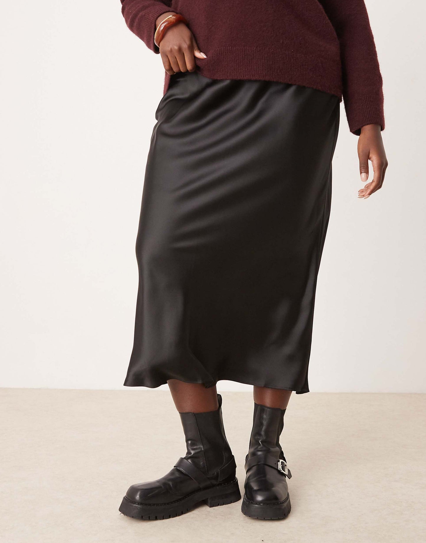 Curve Satin Bias Midi Skirt