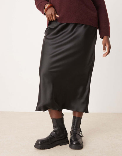 Curve Satin Bias Midi Skirt