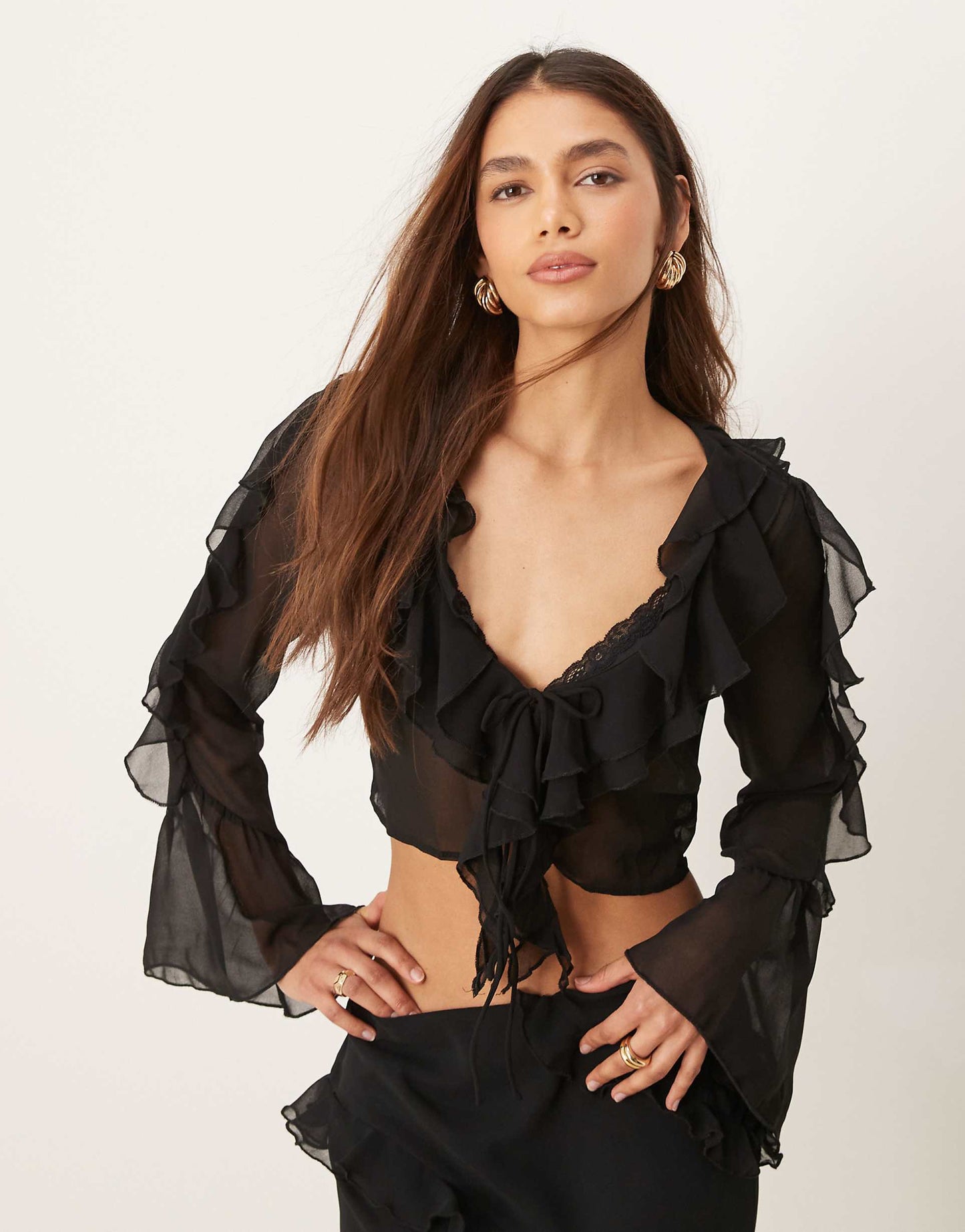 Cropped Ruffle Shell Top