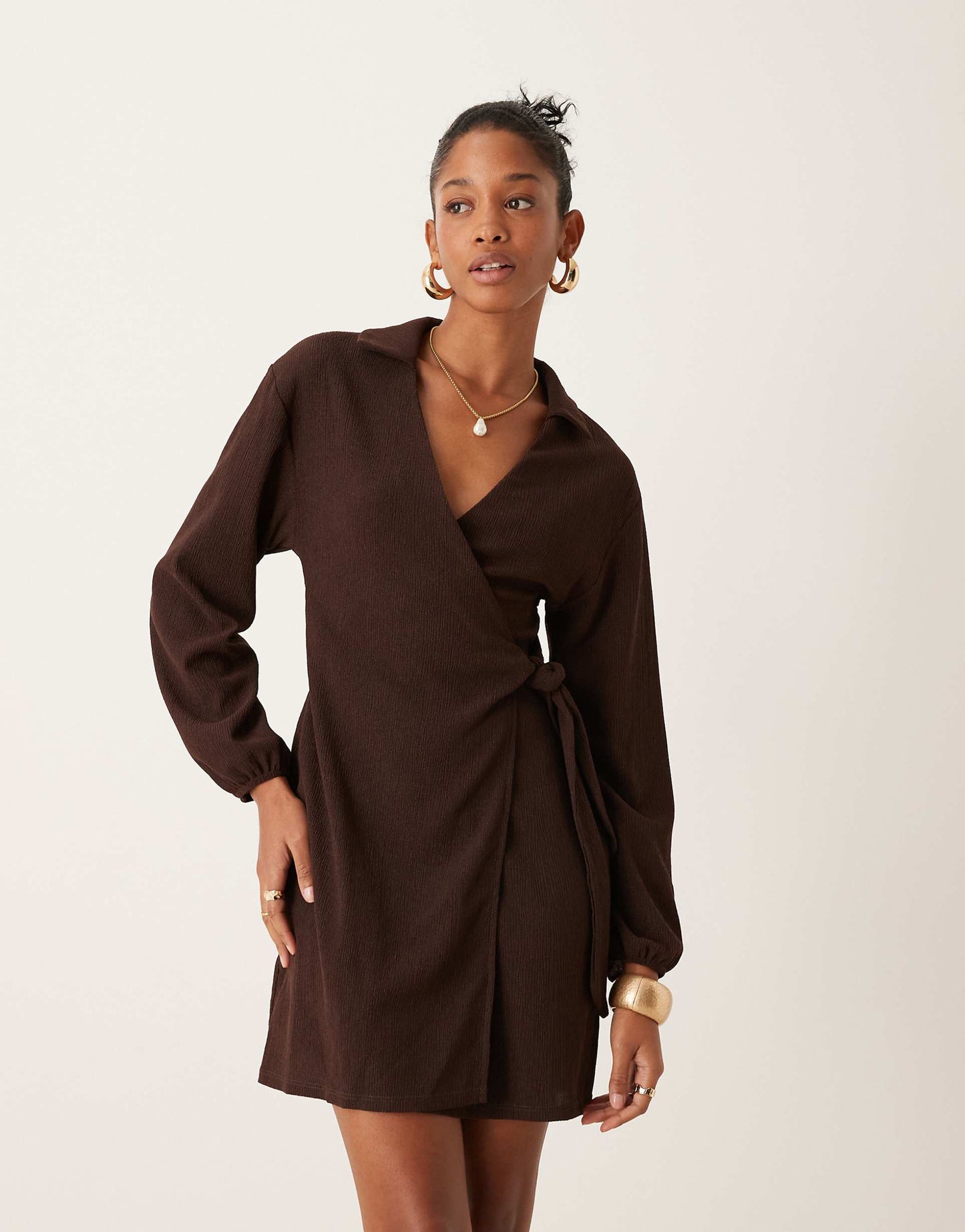 Wrap Mini Dress With Collar