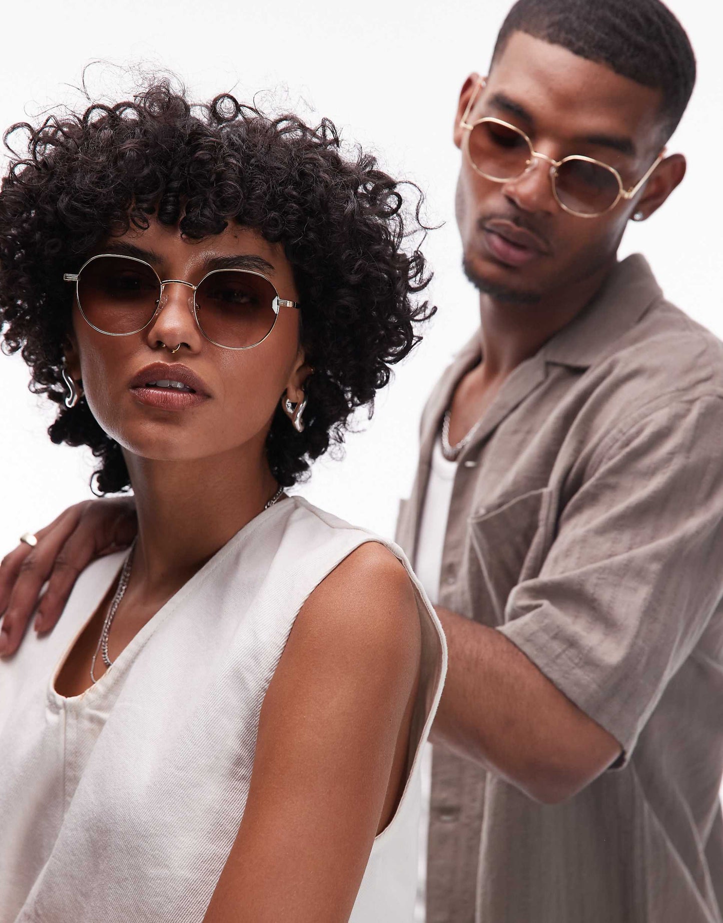 Odyssey Round Metal Sunglasses With Brown Gradient Lens