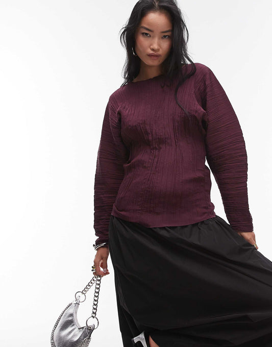 Plisse Top With Sculptural Sleeves