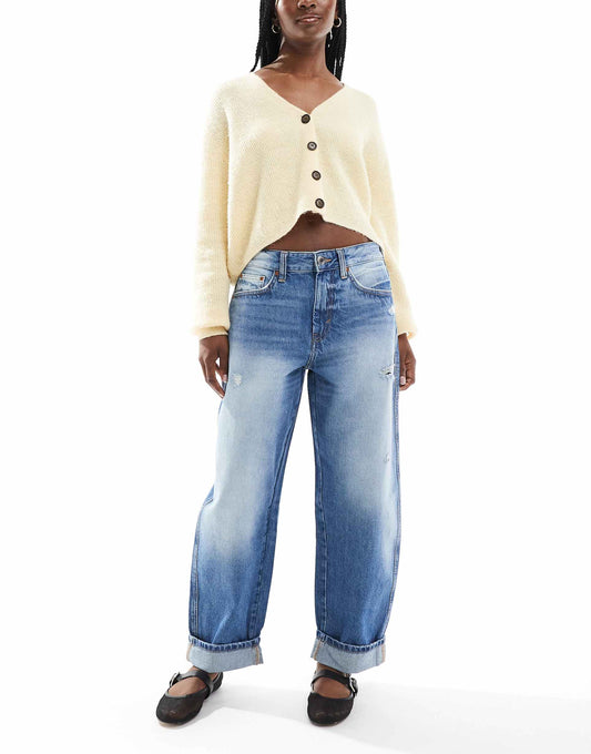 Mid Rise Barrel Leg Jean