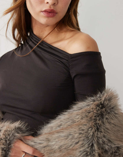 Erin Long Sleeve Asymmetric Shoulder Mini Dress With Ruched Sides