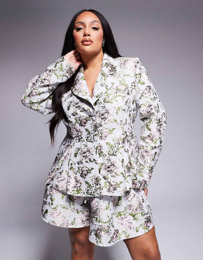 Curve Co-Ord Jacquard Lace Up Blazer