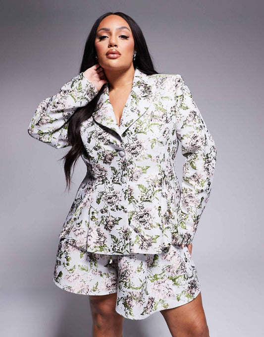 Curve Co-Ord Jacquard Lace Up Blazer