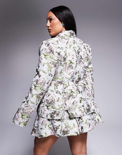 Curve Co-Ord Jacquard Lace Up Blazer