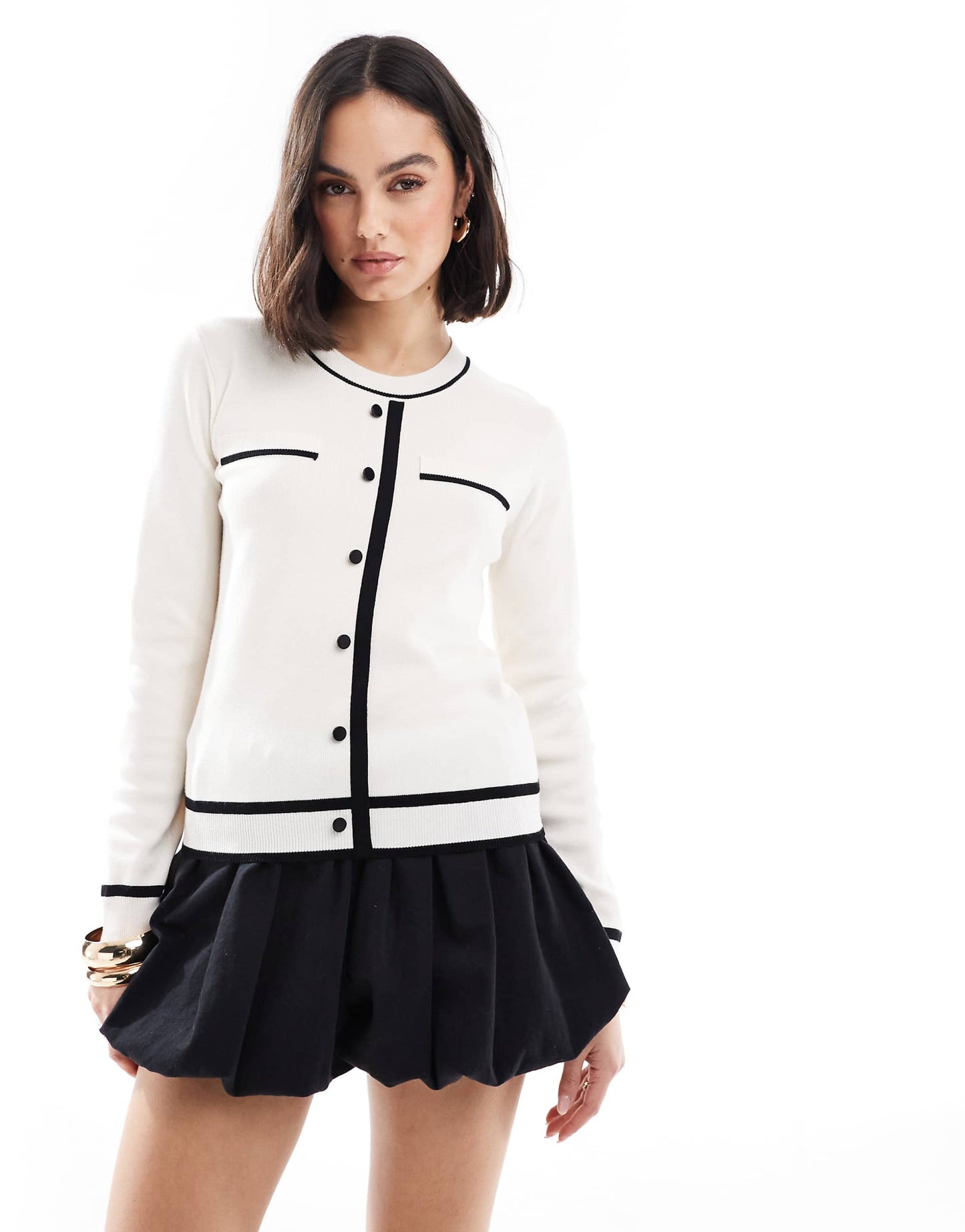 Knit Button Through Cardigan With Contrast Trim