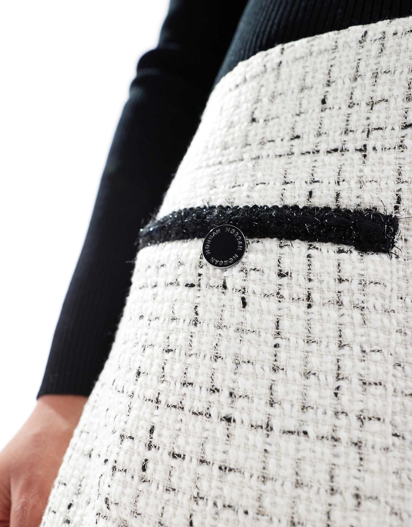 Long Sleeve Tweed Contrast Pocket Detail Mini A Line Dress