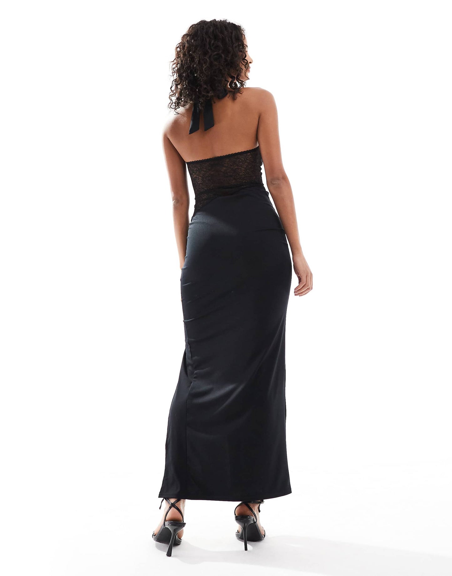 Lace Detail Maxi Dress With Satin Skirt