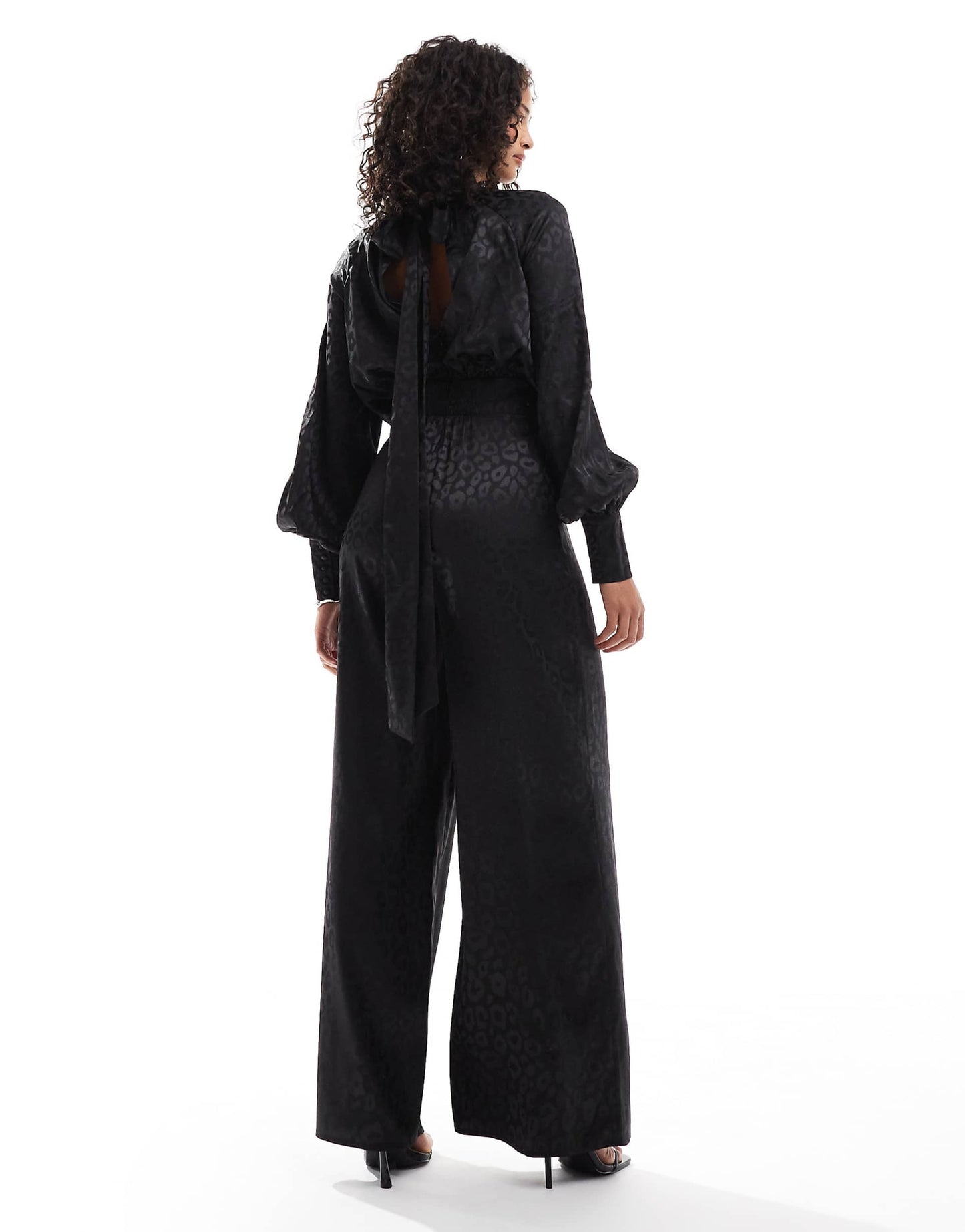 High Neck Satin Jumpsuit With Long Sleeves