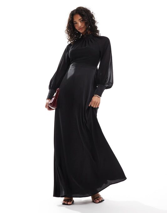 2 in 1 Maxi Dress With Chiffon Top And Satin Skirt
