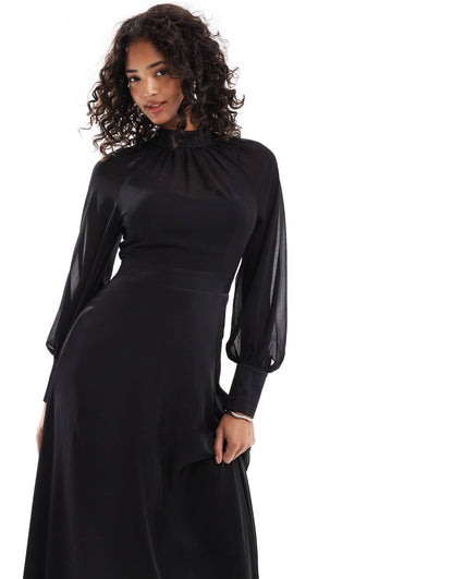 2 in 1 Maxi Dress With Chiffon Top And Satin Skirt