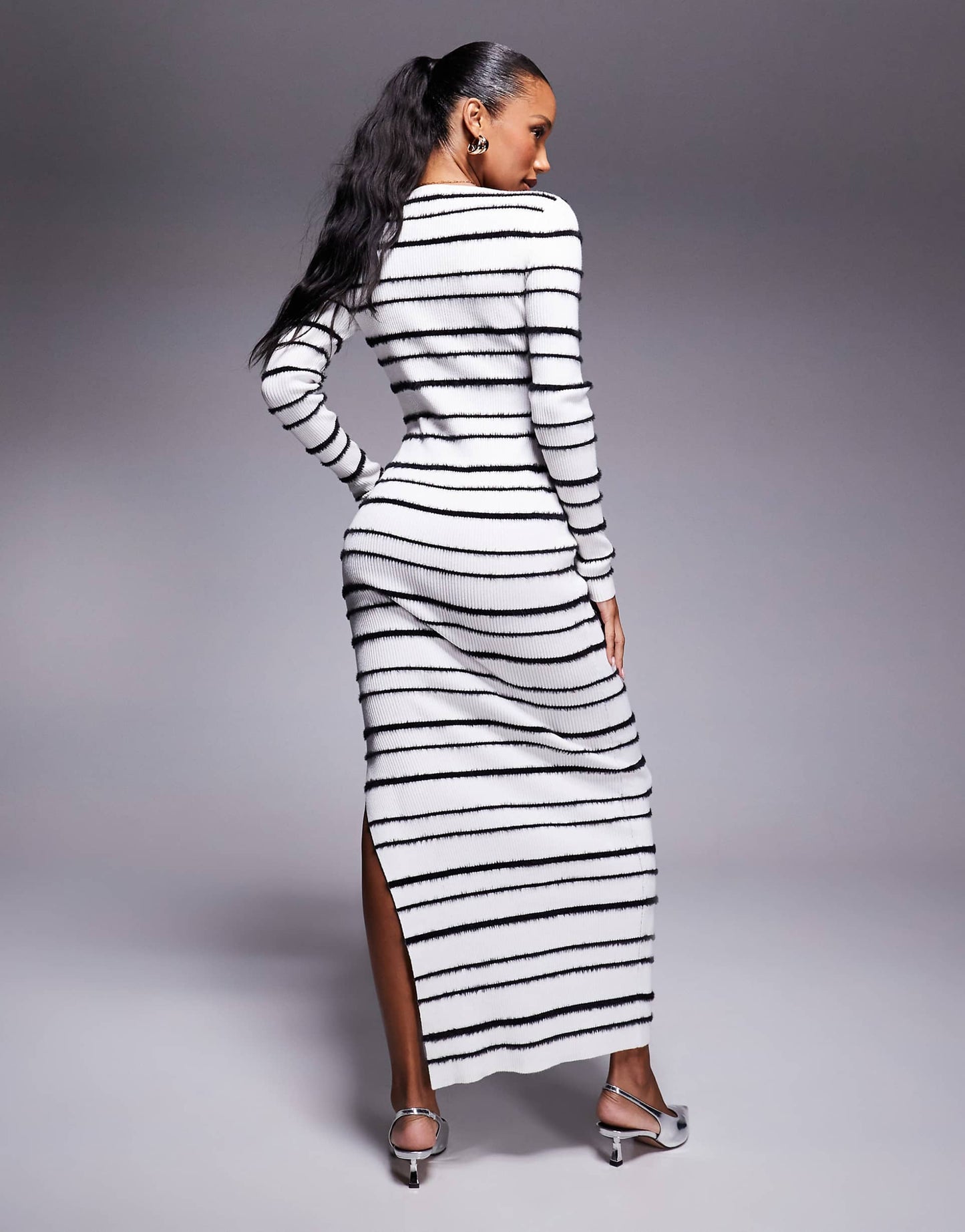 Exclusive Knitted V Neck Side Split Maxi Dress