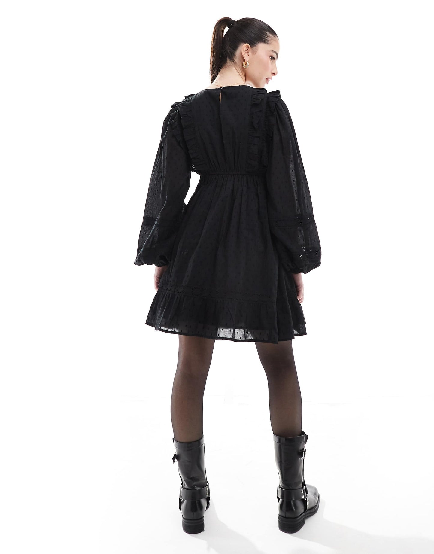 Long Sleeve Pintuck Trim Insert Mini Dress