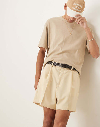Smart Wide Cropped Shorts With Front Pleat