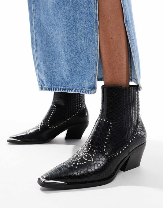 Faux Croc Heeled Ankle Boot