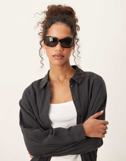 Oversized Racer Wraparound Sunglasses