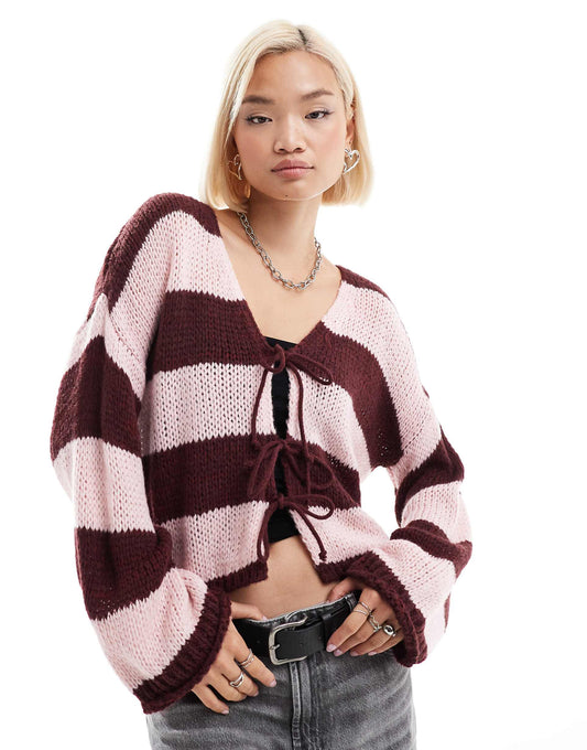 Slouchy Knitted Tie Front Cardigan
