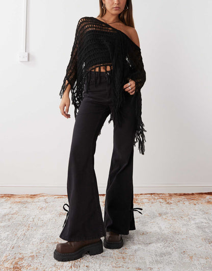 Wide Leg Trousers With Tie Bow Detail