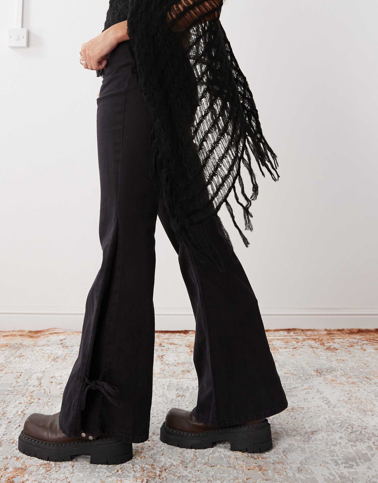 Wide Leg Trousers With Tie Bow Detail