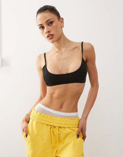 Soft Scoop Neck Pointelle Bralette With Small Bow