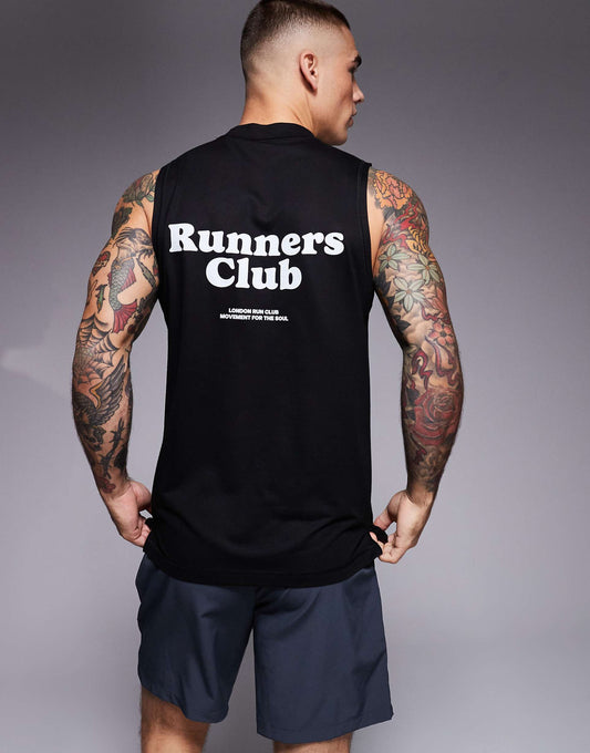 Run Club Quick Dry Oversized Performance Tank With Back Print