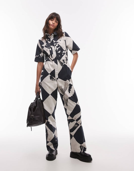 Short Sleeve Printed Jumpsuit