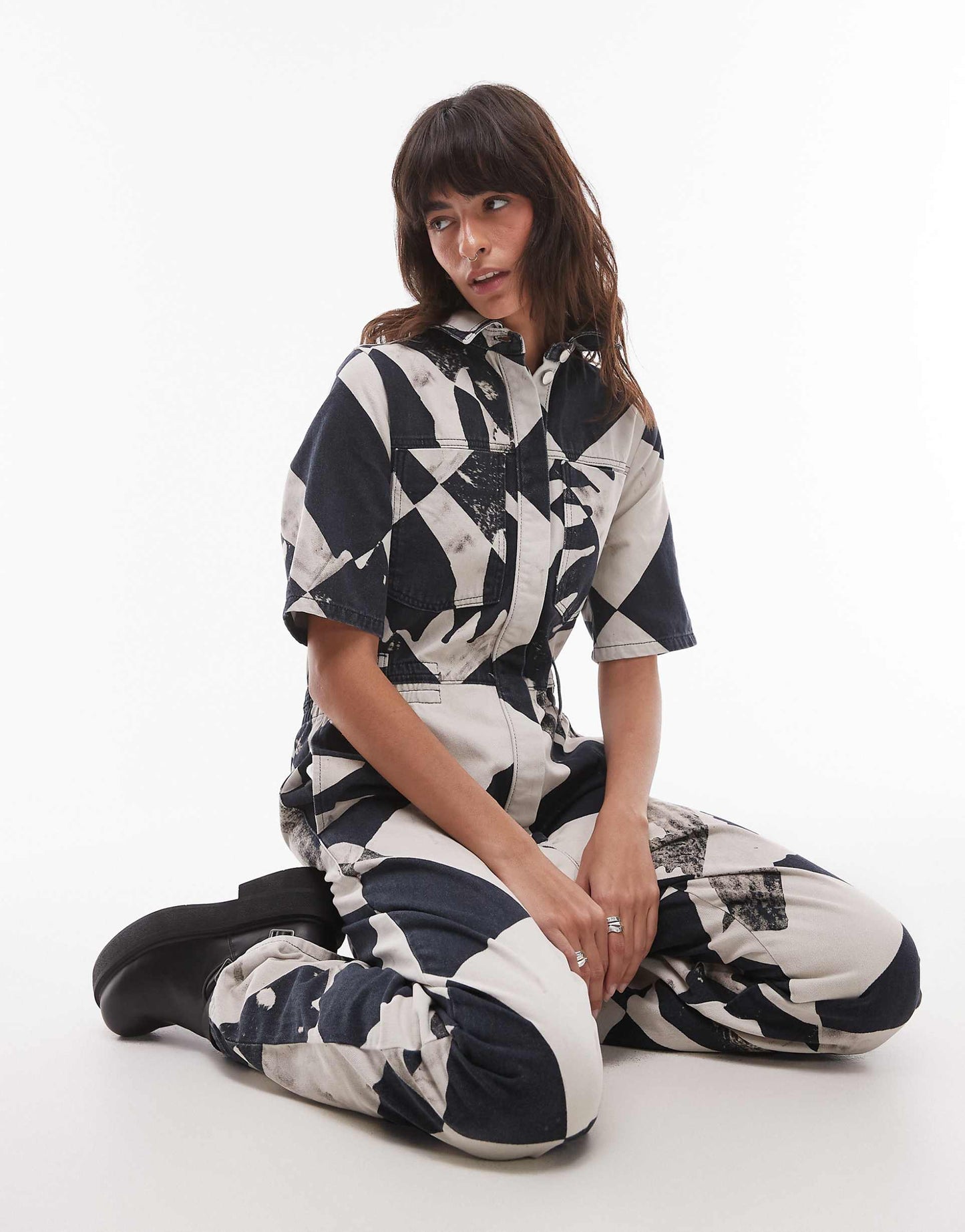 Short Sleeve Printed Jumpsuit