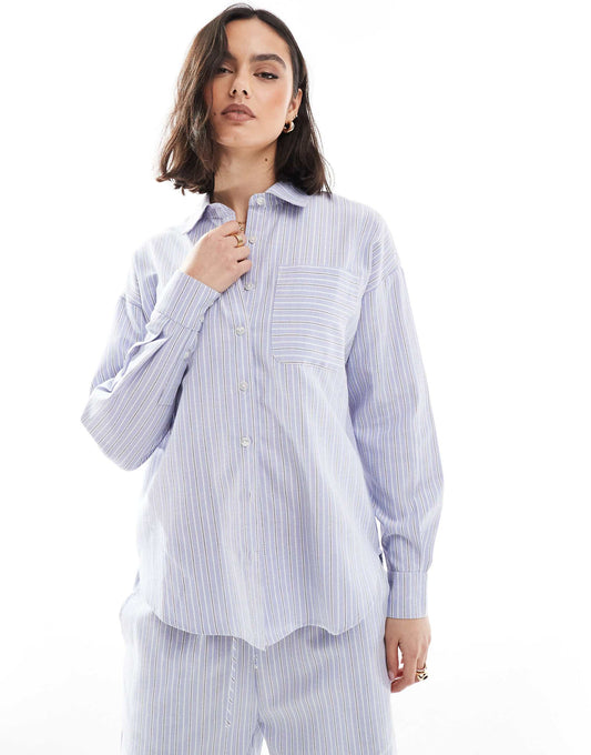 Co-Ord Blue And White Stripe Shirt