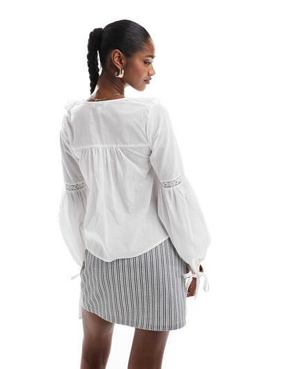 Ruffle Front Long Sleeve Blouse