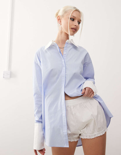 Oversized Shirt With Contrast Cuff Detail